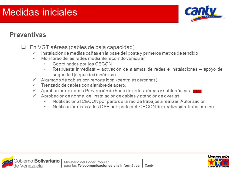 Medidas iniciales Preventivas En VGT aéreas (cables de baja capacidad)
