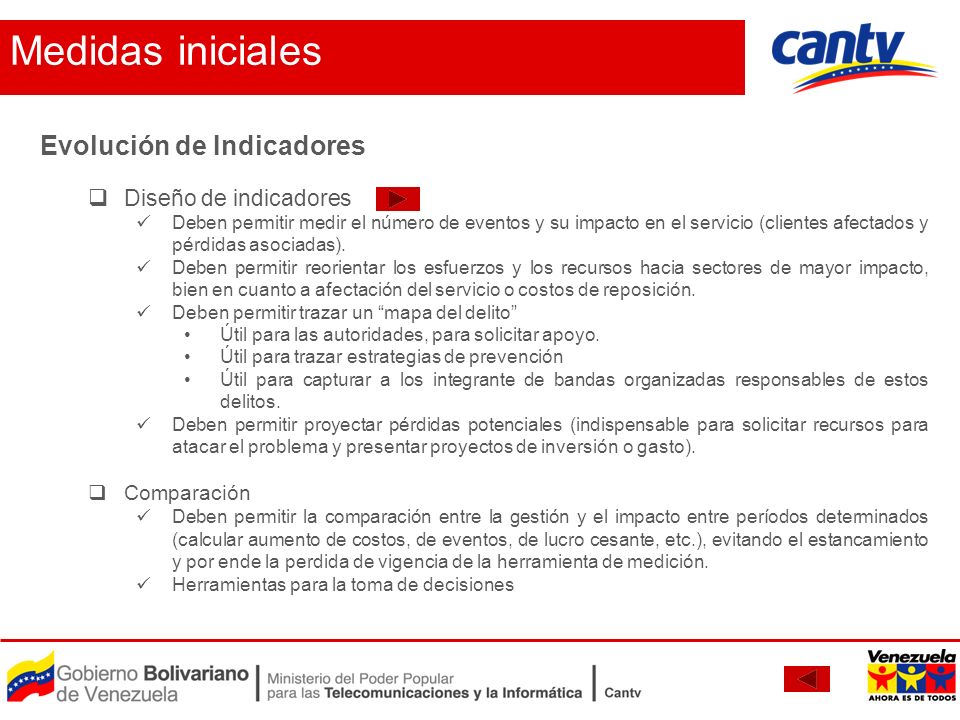 Medidas iniciales Evolución de Indicadores Diseño de indicadores