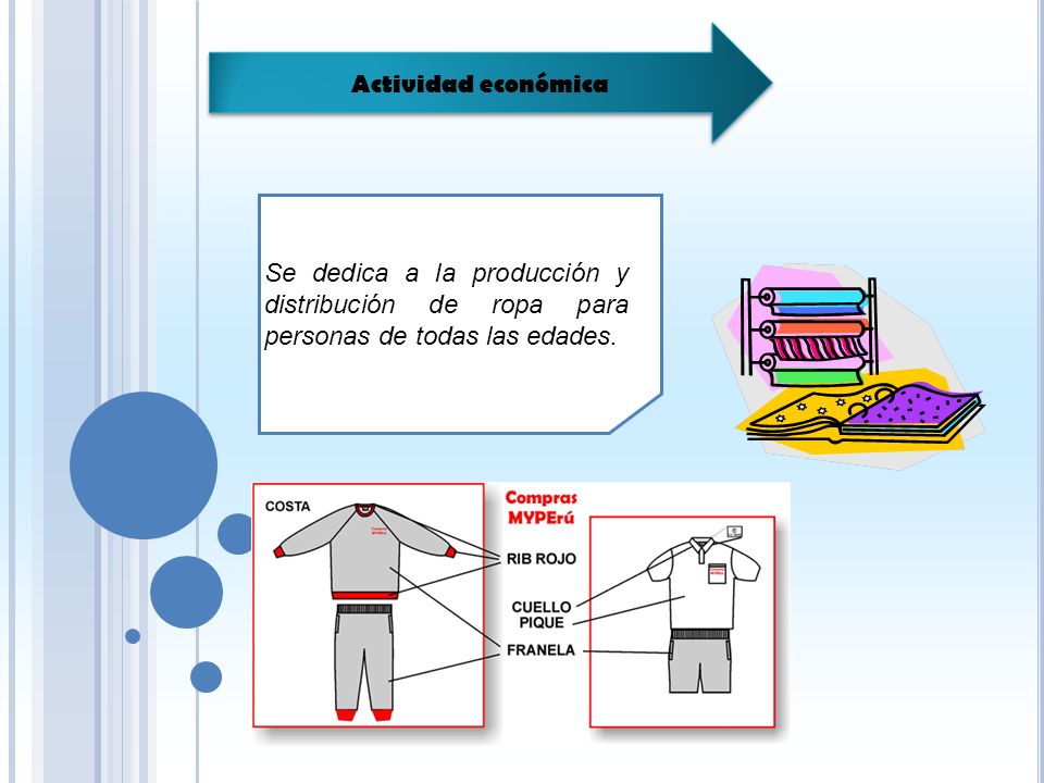 Actividad económica Se dedica a la producción y distribución de ropa para personas de todas las edades.