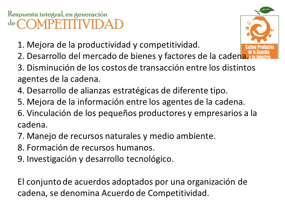 1. Mejora de la productividad y competitividad. 2