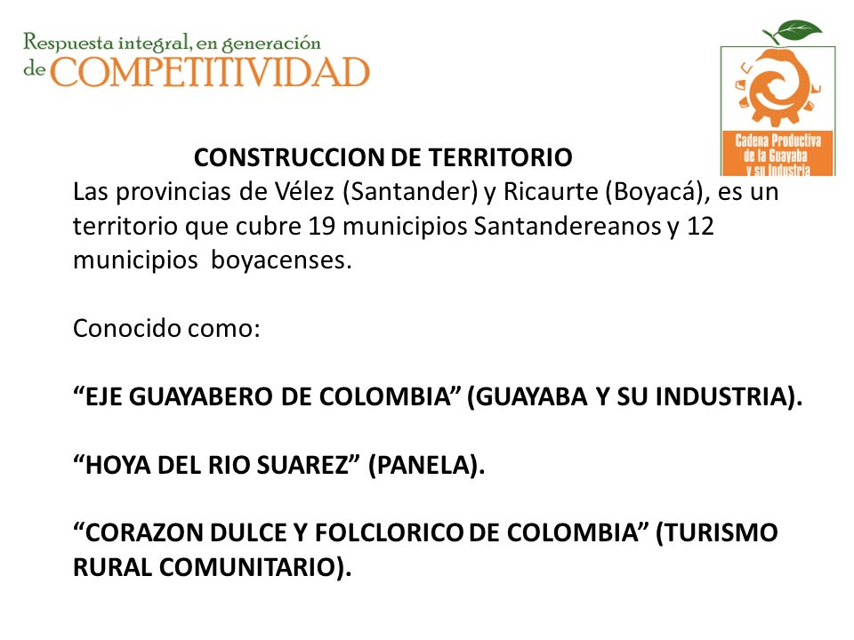 CONSTRUCCION DE TERRITORIO Las provincias de Vélez (Santander) y Ricaurte (Boyacá), es un territorio que cubre 19 municipios Santandereanos y 12 municipios boyacenses.