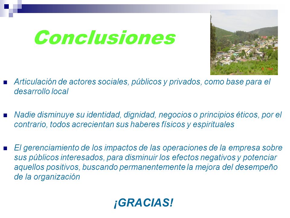 Conclusiones Articulación de actores sociales, públicos y privados, como base para el desarrollo local.