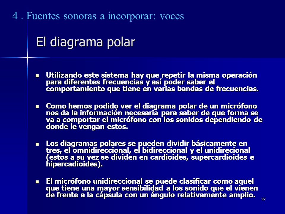 El diagrama polar 4 . Fuentes sonoras a incorporar: voces