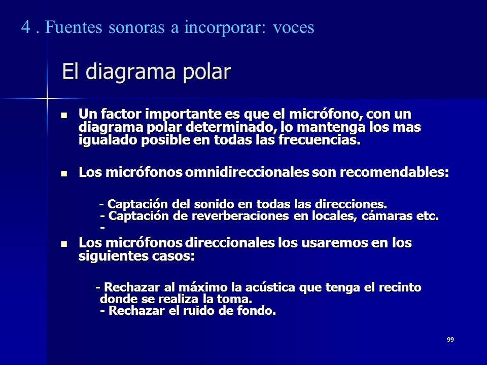 El diagrama polar 4 . Fuentes sonoras a incorporar: voces