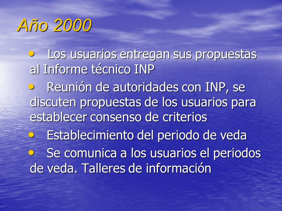 Año 2000 Los usuarios entregan sus propuestas al Informe técnico INP