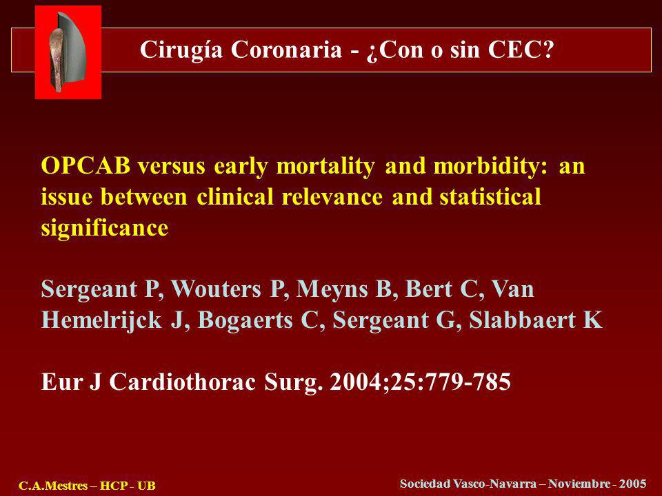 OPCAB versus early mortality and morbidity: an issue between clinical relevance and statistical significance Sergeant P, Wouters P, Meyns B, Bert C, Van Hemelrijck J, Bogaerts C, Sergeant G, Slabbaert K
