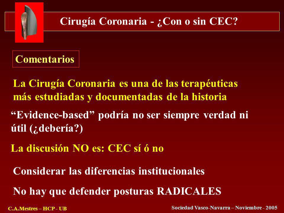 Comentarios La Cirugía Coronaria es una de las terapéuticas. más estudiadas y documentadas de la historia.