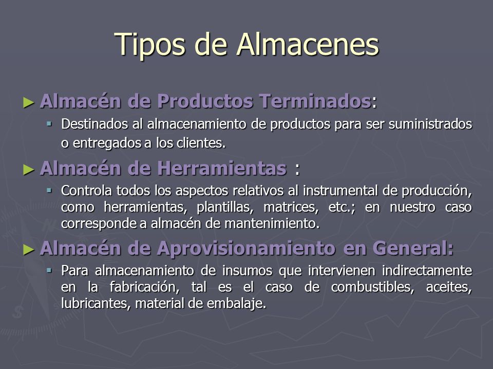 Tipos de Almacenes Almacén de Productos Terminados: