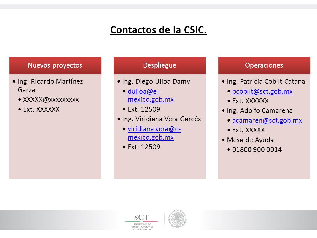 Contactos de la CSIC. Nuevos proyectos Ing. Ricardo Martínez Garza