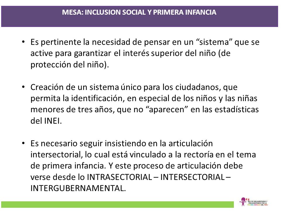 MESA: INCLUSION SOCIAL Y PRIMERA INFANCIA