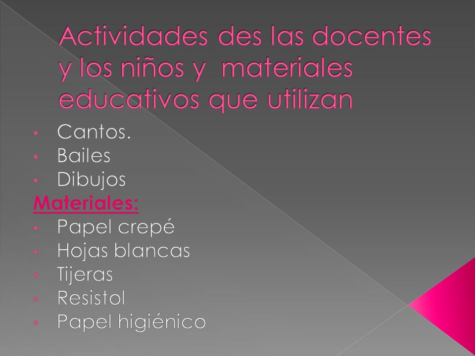 Actividades des las docentes y los niños y materiales educativos que utilizan