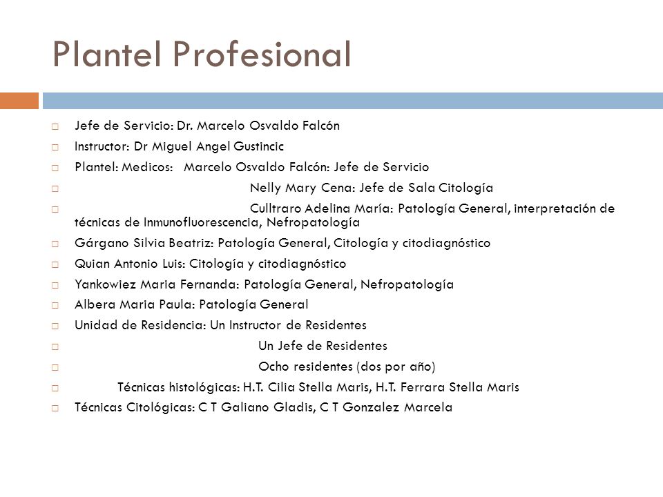 Plantel Profesional Jefe de Servicio: Dr. Marcelo Osvaldo Falcón