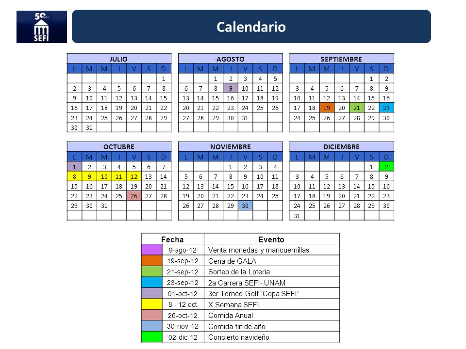 Calendario JULIO AGOSTO SEPTIEMBRE L M J V S D OCTUBRE NOVIEMBRE