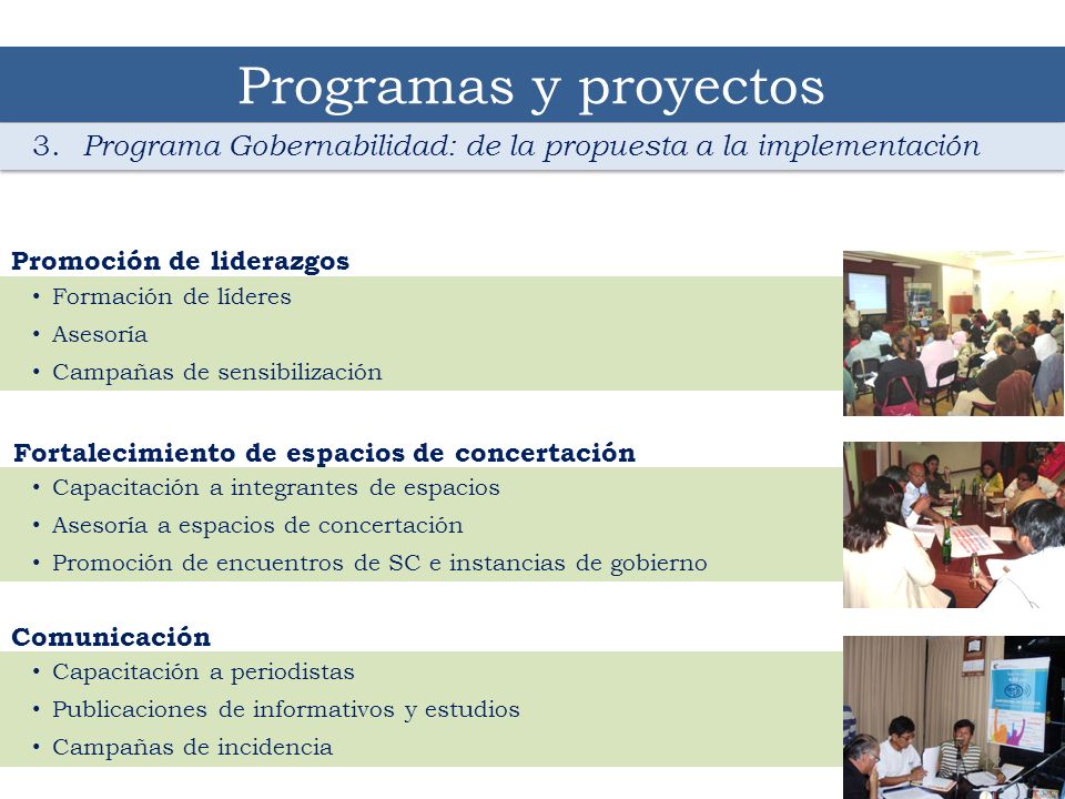 Programas y proyectos 3. Programa Gobernabilidad: de la propuesta a la implementación. Formación de líderes.