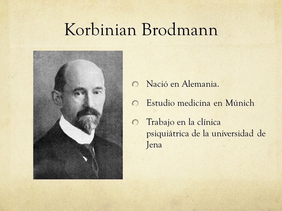 Korbinian Brodmann Nació en Alemania. Estudio medicina en Múnich