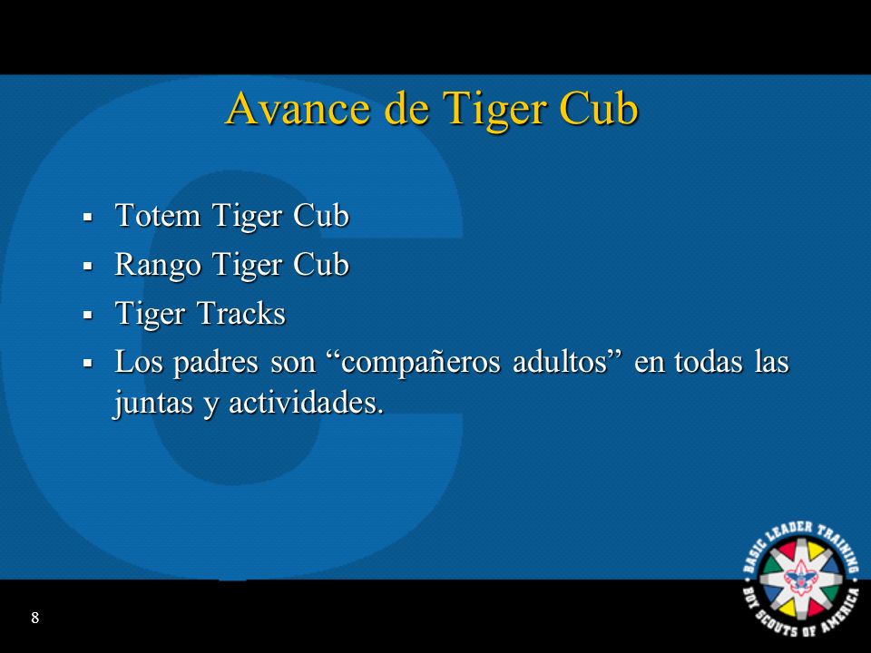 Avance de Tiger Cub Totem Tiger Cub Rango Tiger Cub Tiger Tracks