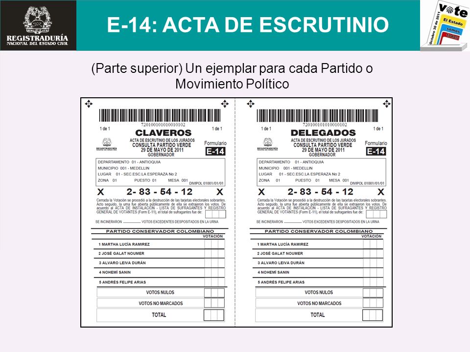 (Parte superior) Un ejemplar para cada Partido o Movimiento Político