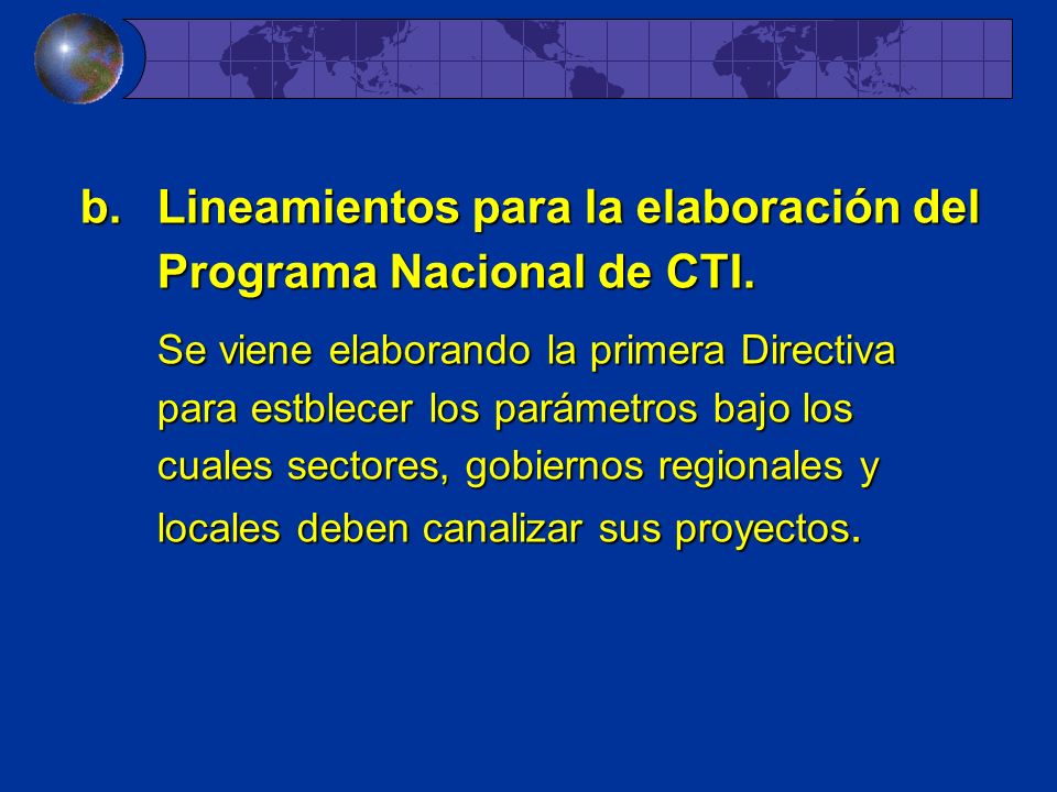 Lineamientos para la elaboración del Programa Nacional de CTI.