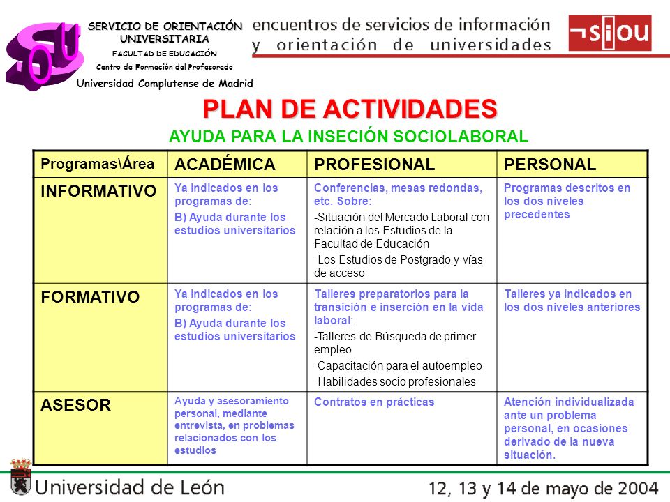 s U O PLAN DE ACTIVIDADES AYUDA PARA LA INSECIÓN SOCIOLABORAL