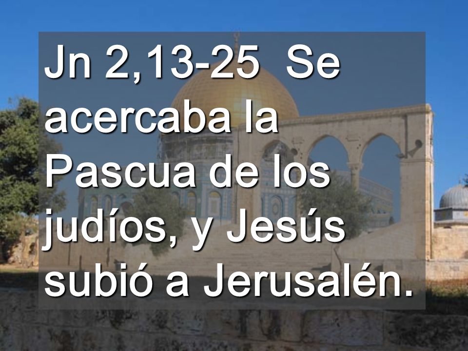 Jn 2,13-25 Se acercaba la Pascua de los judíos, y Jesús subió a Jerusalén.