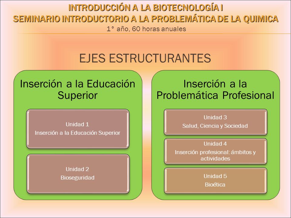 INTRODUCCIÓN A LA BIOTECNOLOGÍA I Seminario Introductorio a la Problemática de la quimica