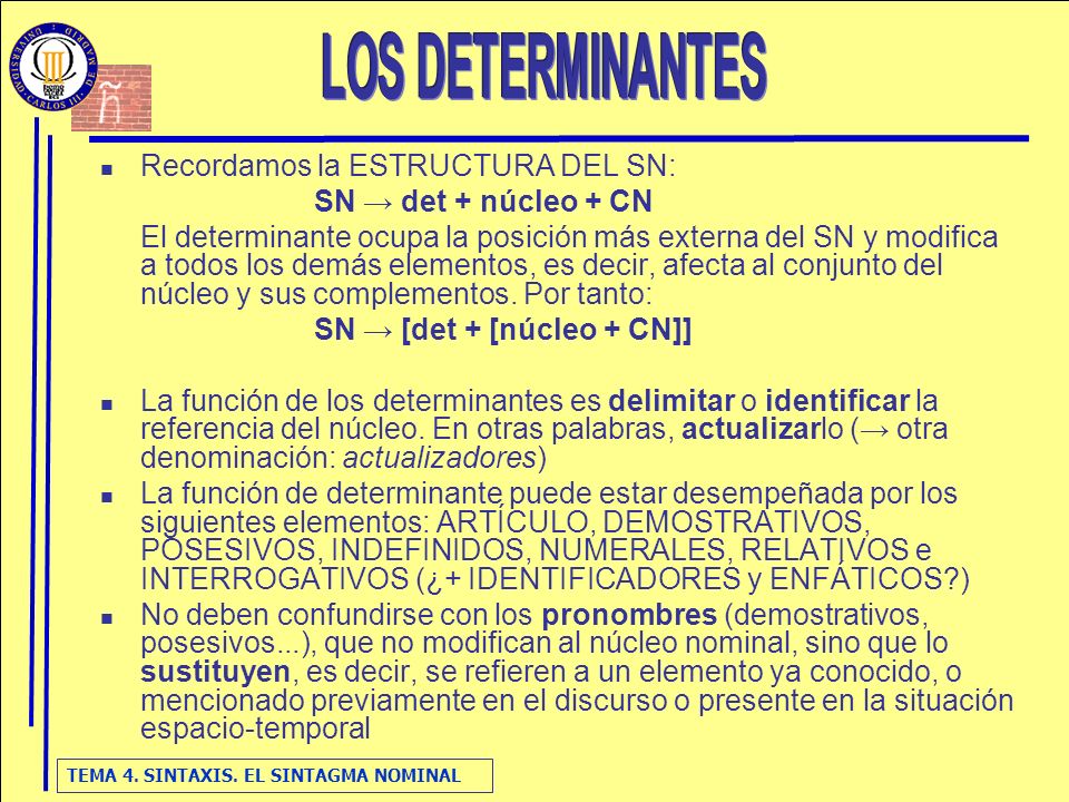 LOS DETERMINANTES Recordamos la ESTRUCTURA DEL SN: