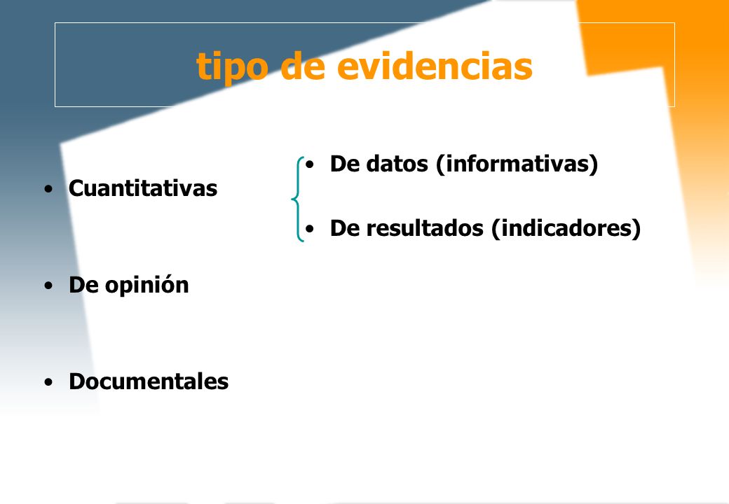 tipo de evidencias Cuantitativas De datos (informativas)