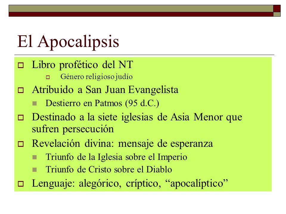 El Apocalipsis Libro profético del NT Atribuido a San Juan Evangelista