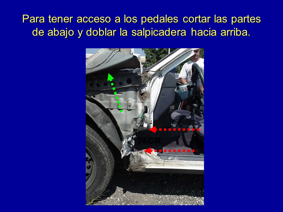 Para tener acceso a los pedales cortar las partes de abajo y doblar la salpicadera hacia arriba.