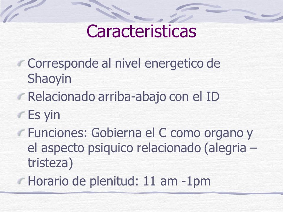 Caracteristicas Corresponde al nivel energetico de Shaoyin