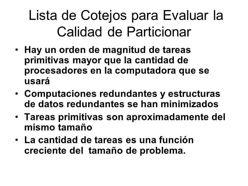 Lista de Cotejos para Evaluar la Calidad de Particionar