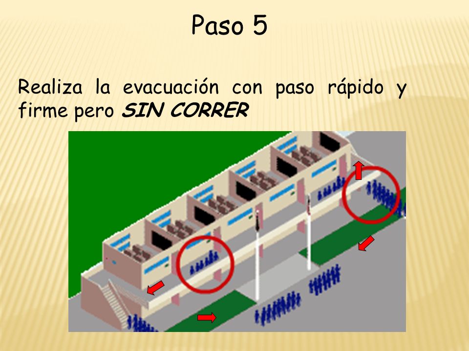 Paso 5 Realiza la evacuación con paso rápido y firme pero SIN CORRER