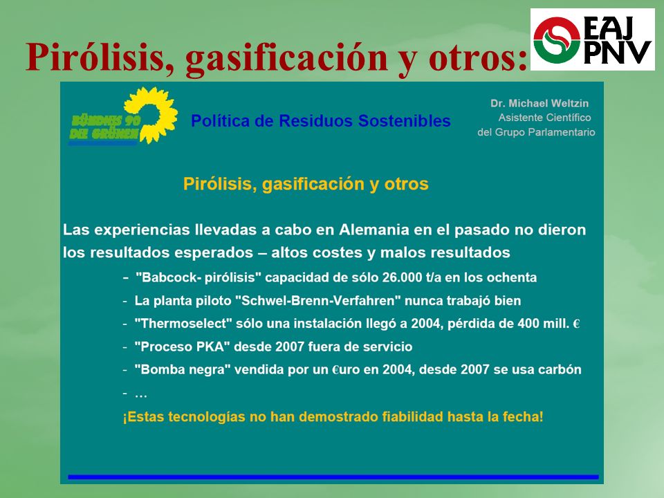Pirólisis, gasificación y otros: