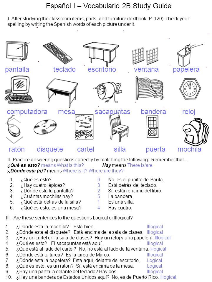 Español I – Vocabulario 2B Study Guide