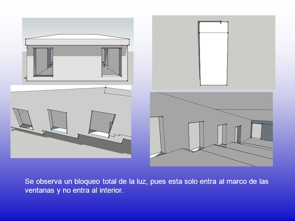 Se observa un bloqueo total de la luz, pues esta solo entra al marco de las ventanas y no entra al interior.