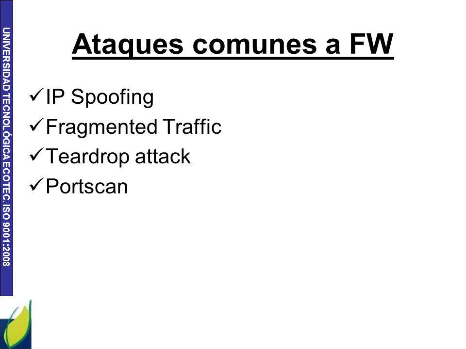 Ataques comunes a FW IP Spoofing Fragmented Traffic Teardrop attack