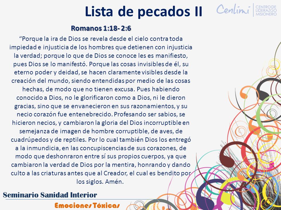 Lista de pecados II Romanos 1:18- 2:6