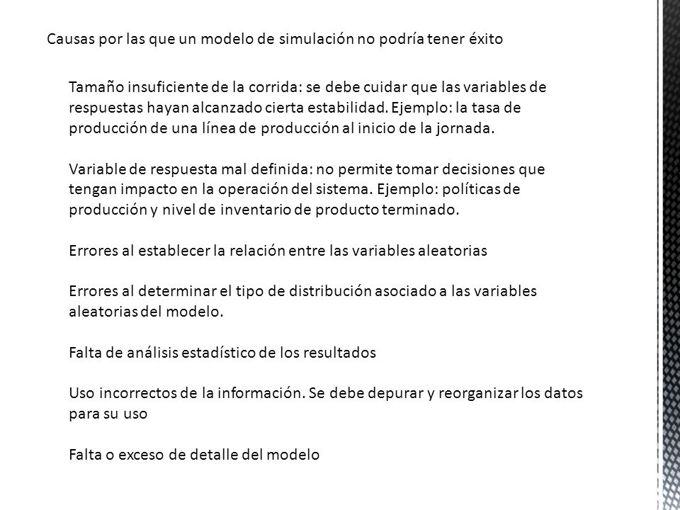 Causas por las que un modelo de simulación no podría tener éxito