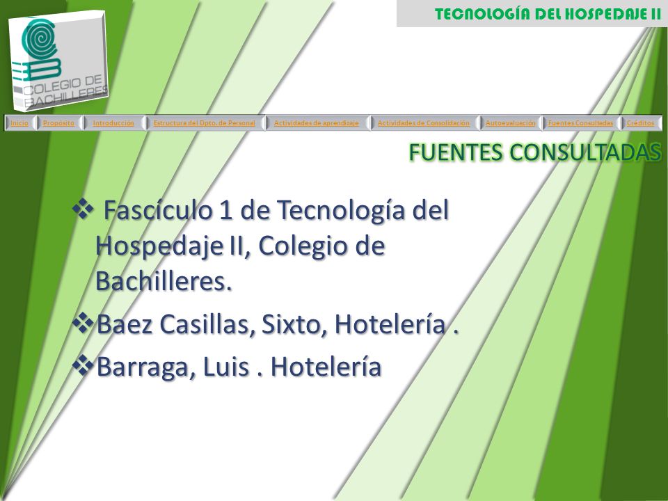 Fascículo 1 de Tecnología del Hospedaje II, Colegio de Bachilleres.