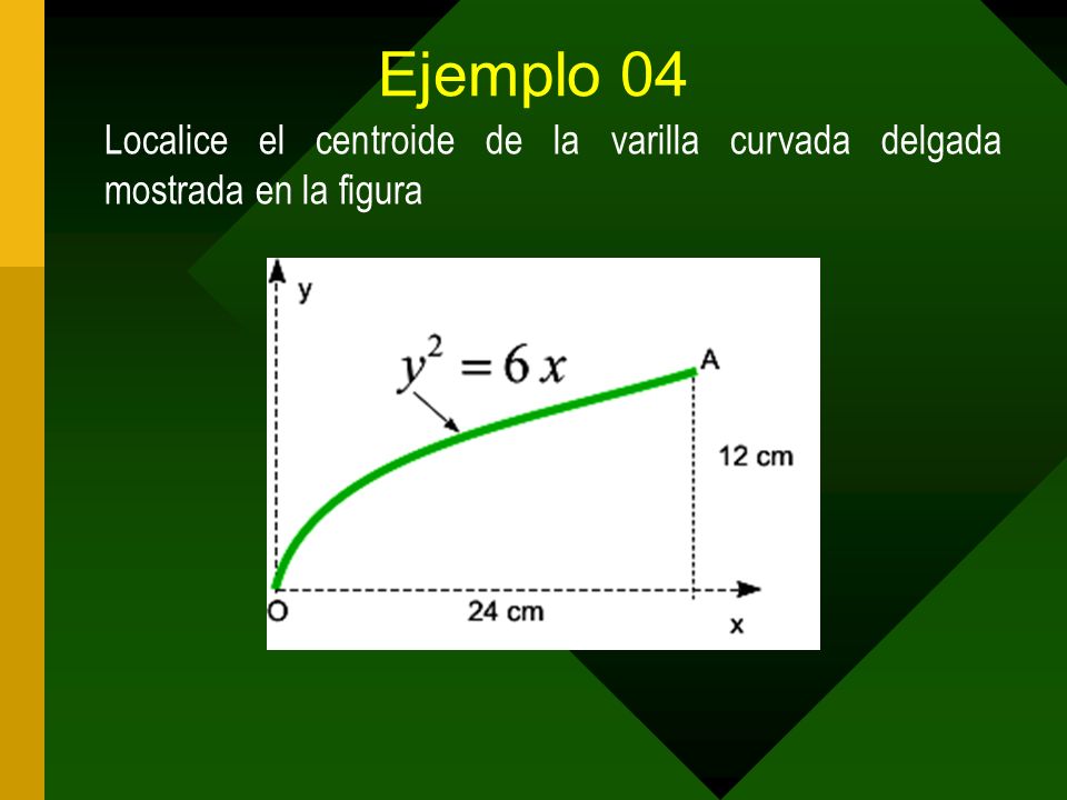 Ejemplo 04 Localice el centroide de la varilla curvada delgada mostrada en la figura