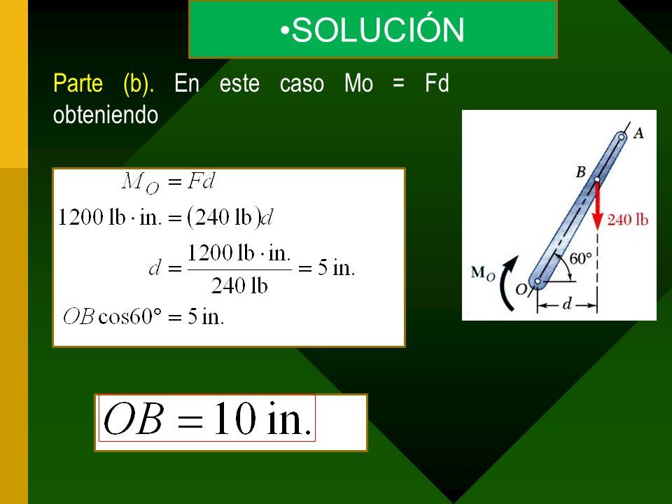 SOLUCIÓN Parte (b). En este caso Mo = Fd obteniendo