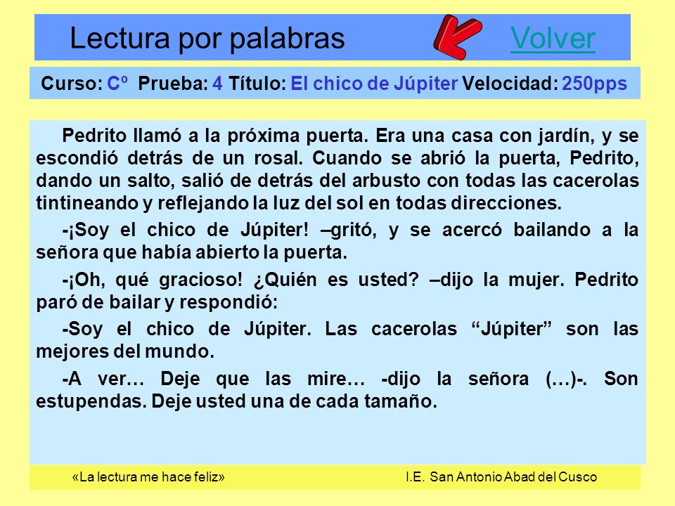 Curso: Cº Prueba: 4 Título: El chico de Júpiter Velocidad: 250pps