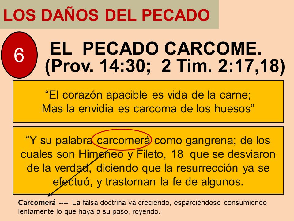 6 LOS DAÑOS DEL PECADO El corazón apacible es vida de la carne;