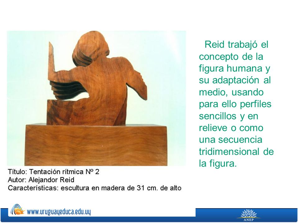 Reid trabajó el concepto de la figura humana y su adaptación al medio, usando para ello perfiles sencillos y en relieve o como una secuencia tridimensional de la figura.
