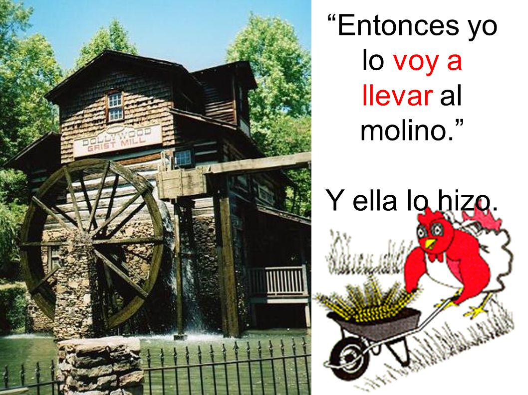Entonces yo lo voy a llevar al molino. Y ella lo hizo.