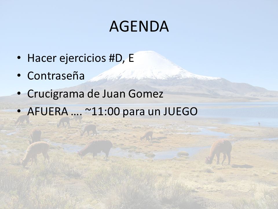 AGENDA Hacer ejercicios #D, E Contraseña Crucigrama de Juan Gomez