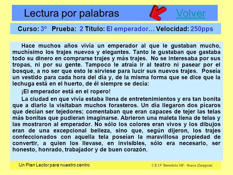 Curso: 3º Prueba: 2 Título: El emperador… Velocidad: 250pps