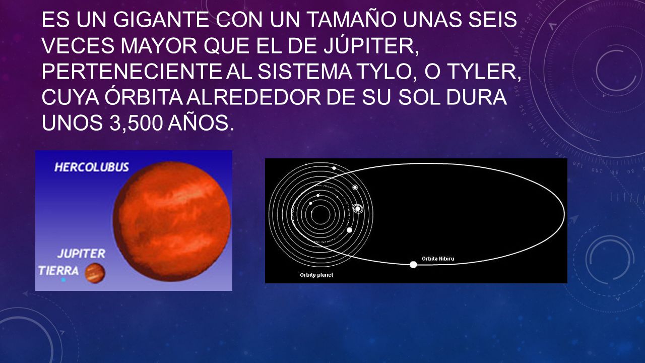 es un gigante con un tamaño unas seis veces mayor que el de Júpiter, perteneciente al sistema Tylo, o Tyler, cuya órbita alrededor de su sol dura unos 3,500 años.