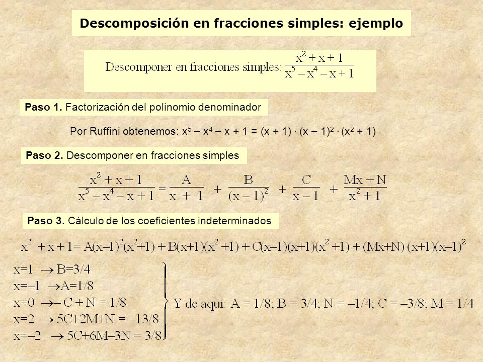 Descomposición en fracciones simples: ejemplo