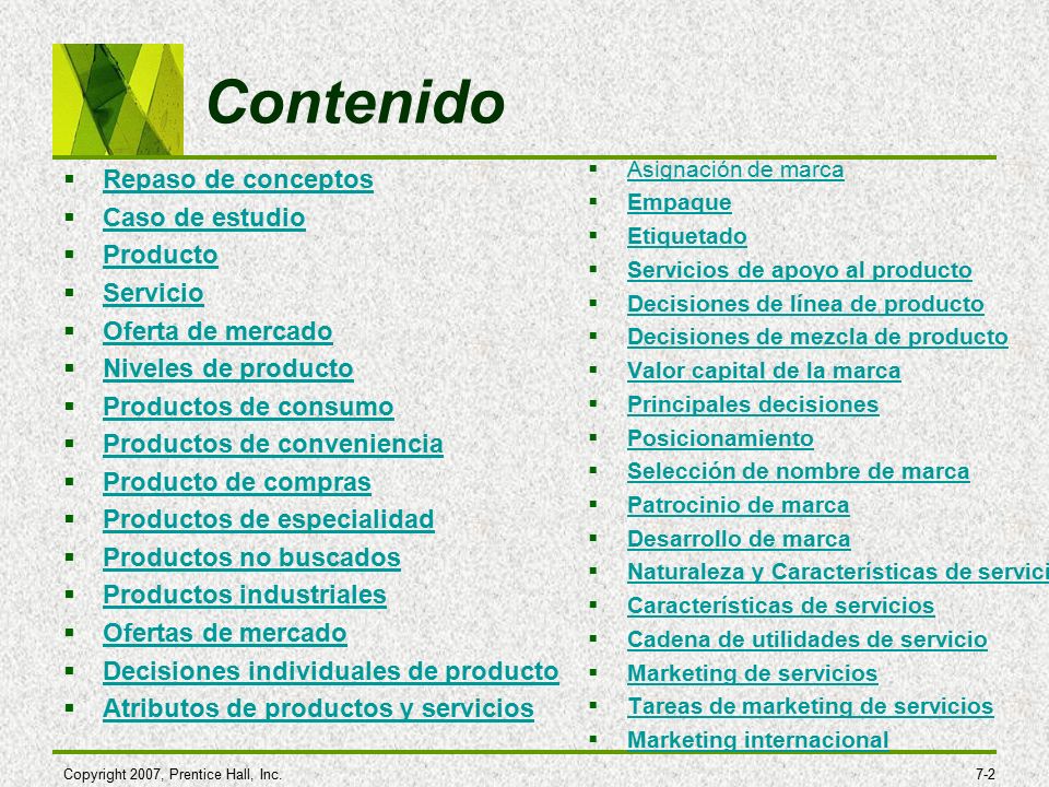 Contenido Repaso de conceptos Caso de estudio Producto Servicio